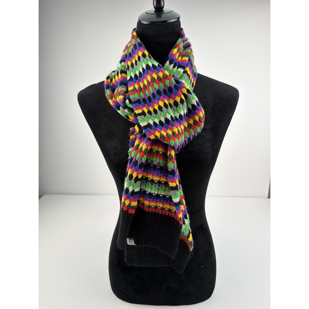 VTG Y2K Steve Madden Scarf Multicolor Knit Harlequin Retro Geometric